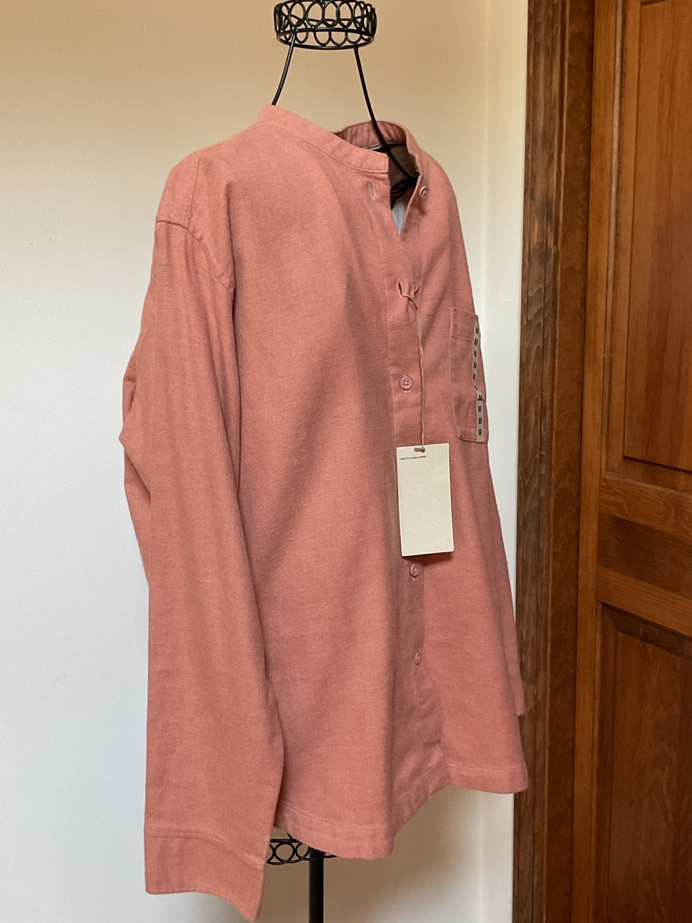 Muji Stand Collar Button-Up Shirt in Smoky Orange, medium, new with tags - Picture 5 of 6